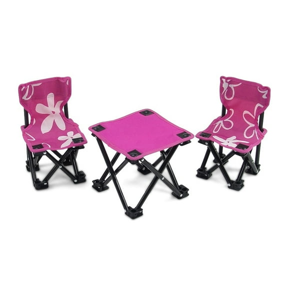 Emily Rose 18 Inch Doll Accessories Flowered Doll Camping Chairs and Table Set 18" Doll Furniture, includes Carry Case | Fits 18" American Girl Dolls