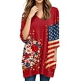 thumbnail image 5 of JoveMarine Women's V-Neck 3/4 Sleeve Tunic Top with Pockets Independence Day Printed Mid-Length Blouse Casual Summer Shirt for Patriotic Holiday Daily Wear Wine 3XL, 5 of 7