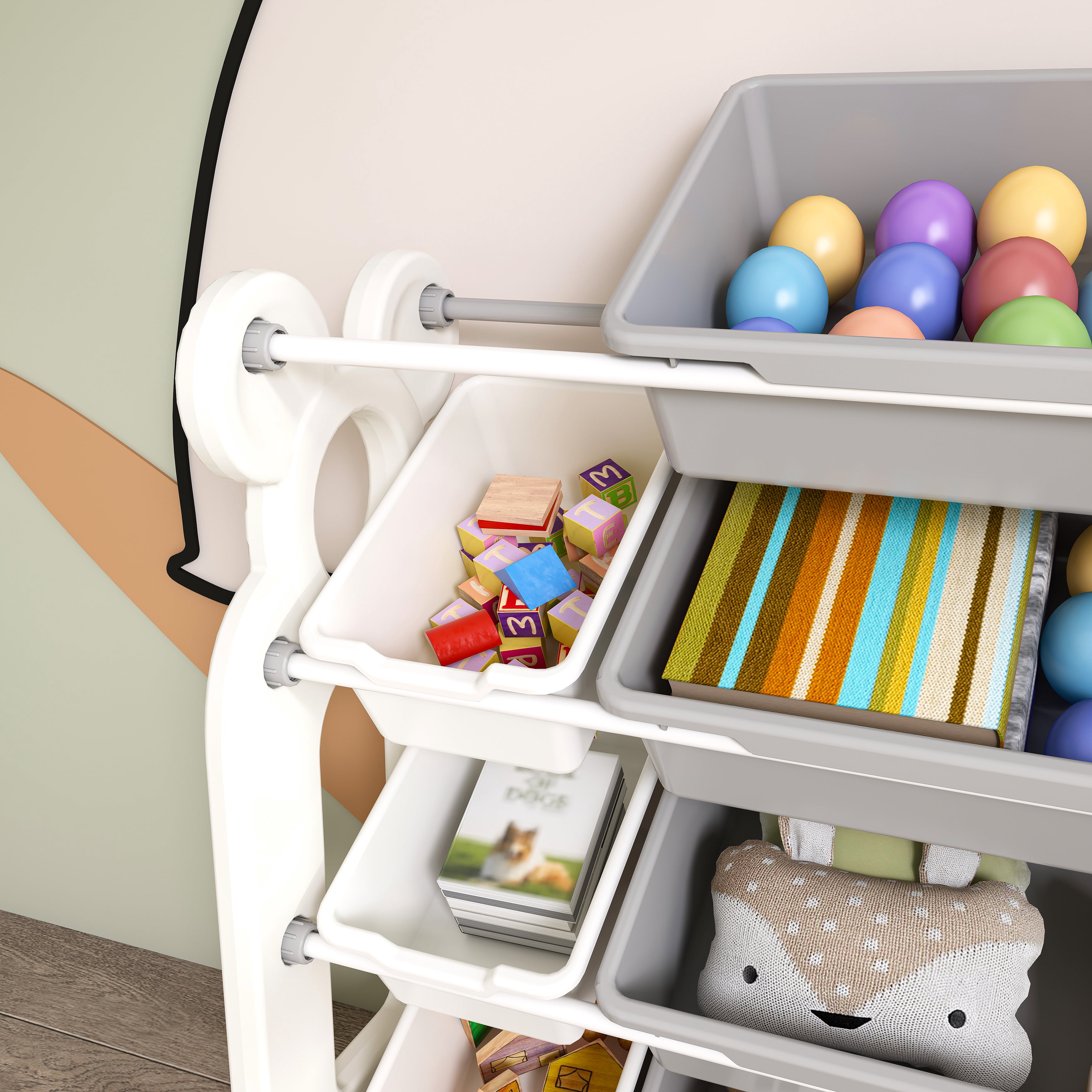 Kids Toy Storage Organizer with 12 Bins, Multi-functional Nursery Organizer Kids Furniture Set Toy Storage Cabinet Unit with HDPE Shelf and Bins for Playroom, Bedroom, Living Room