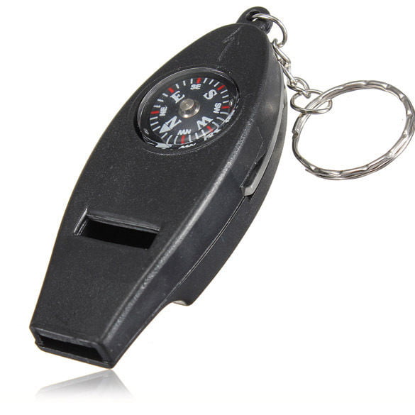4IN1 Compass Thermometer Whistle Magnifier Versatile with Keychain Travel 