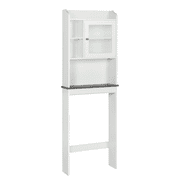 Bathroom Over Toilet Cabinet with Spacious Multiple Shelves 1 Door Faux Marble Shelf, White
