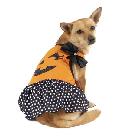 Orange Black Polka Dot Pumpkin Face Dress
