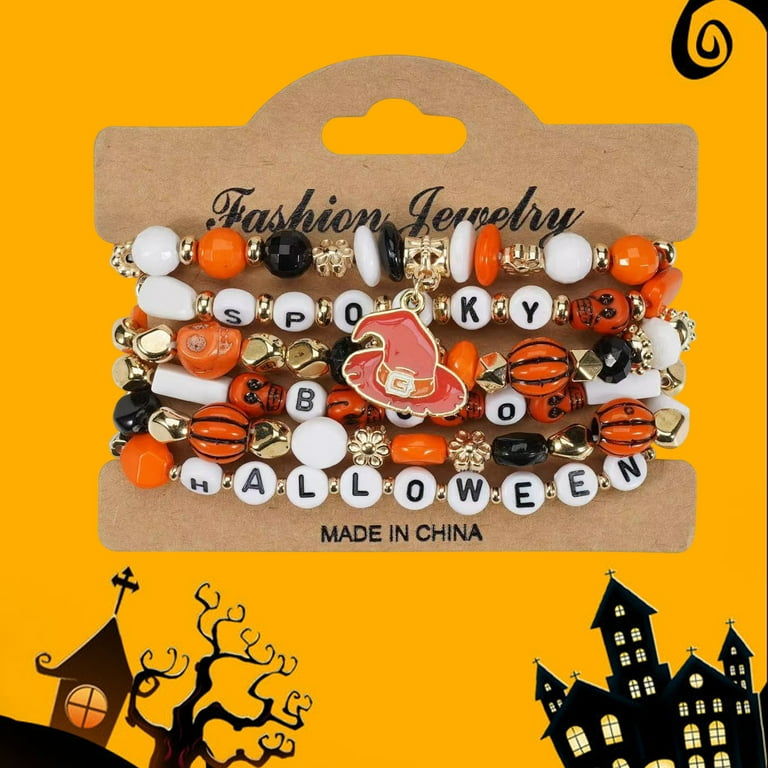 Halloween Beads Bracelets Set Multi Layered Bat Pumpkin Spider