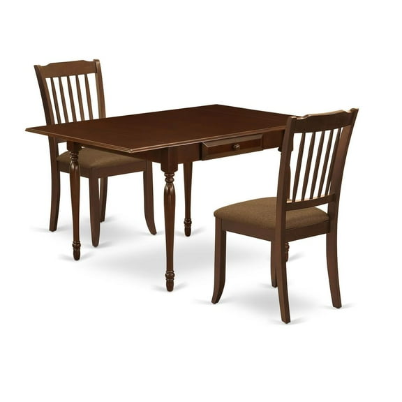 East West Furniture Monza 3-piece Traditional Wood Dining Table Set in Mahogany
