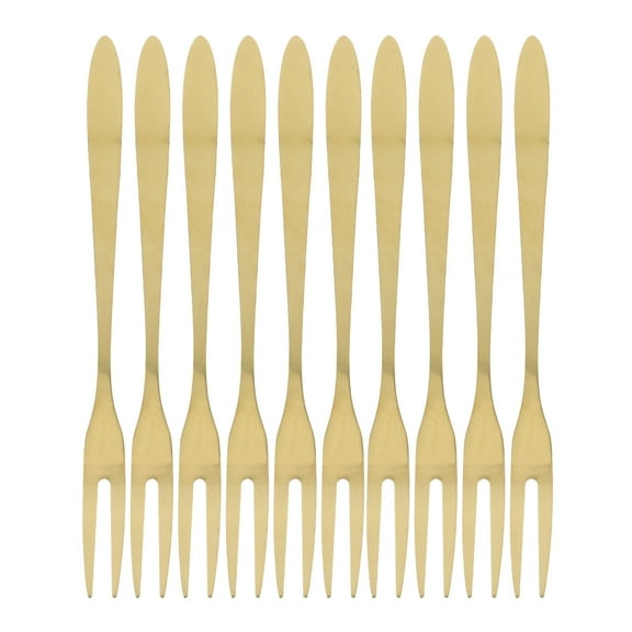 COSMOBETTY Golden Stainless Steel Fruit Forks 10pcs for Eating Fruit Stylish Party Picks Design
