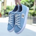 thumbnail image 2 of Domuza Women Frayed Edge Patch Decor Low Top Canvas Sneakers, Lace Up Casual Flat Skate Shoes Non Slip Rubber Sole for Daily Walking Streetwear Blue 9（EU-42）, 2 of 4