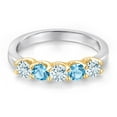thumbnail image 3 of Gem Stone King 925 Silver and 10K Yellow Gold Sky Blue Aquamarine and Swiss Blue Topaz Wedding-Bands Ring for Women | 0.91 Cttw | Round 3.5MM | Gemstone March Birthstone | Size 6, 3 of 6