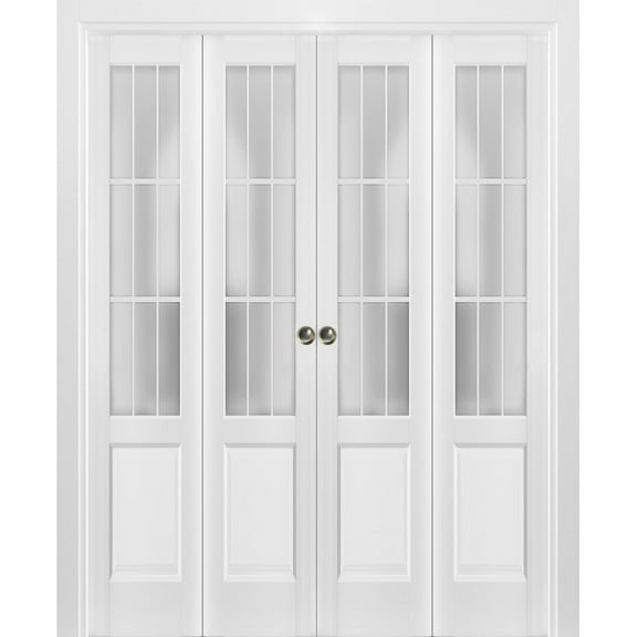Sliding Closet Double Bi-fold Doors | Felicia 3309 White Silk with Frosted Glass