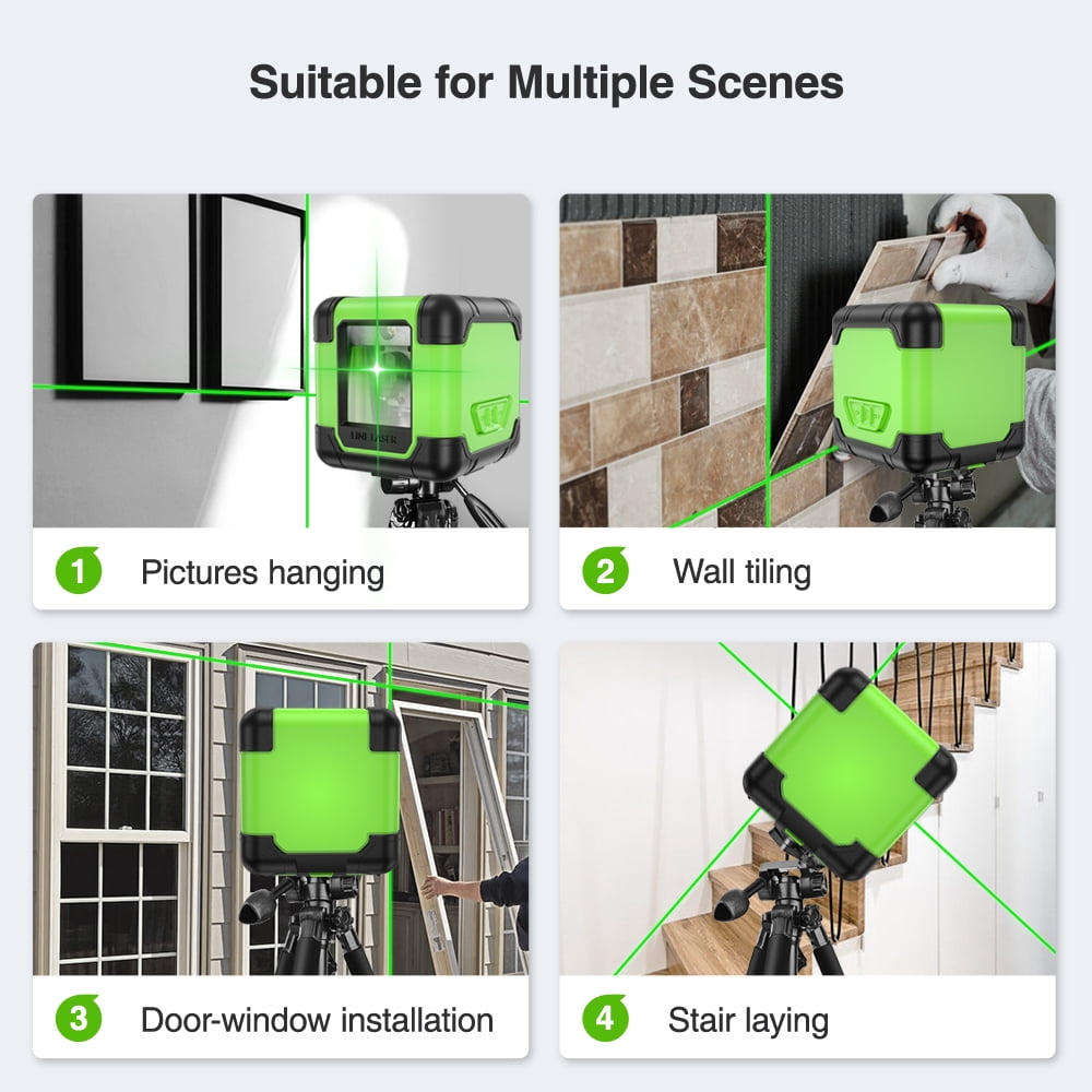 Self-Leveling Laser Level, 98Ft Green Beam Cross Line Laser Level Tools for Picture Hanging and DIY Application with AA Battery