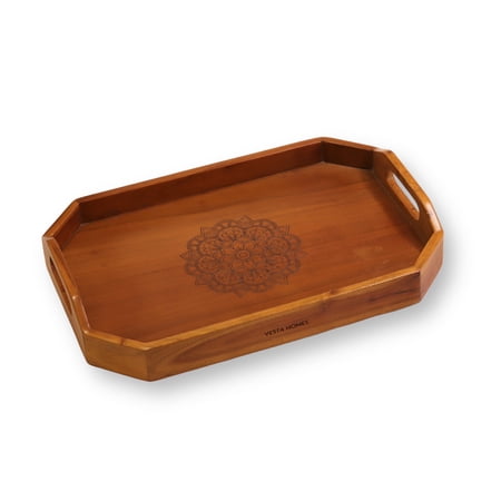 Vesta Homes Extra Large Wooden Serving Tray for Home, Kitchen, Breakfast, Restaurant, Office Organizer, Dining Table | Premium Acacia Wood |18 * 12 * 3 Inches | Handcrafted in India
