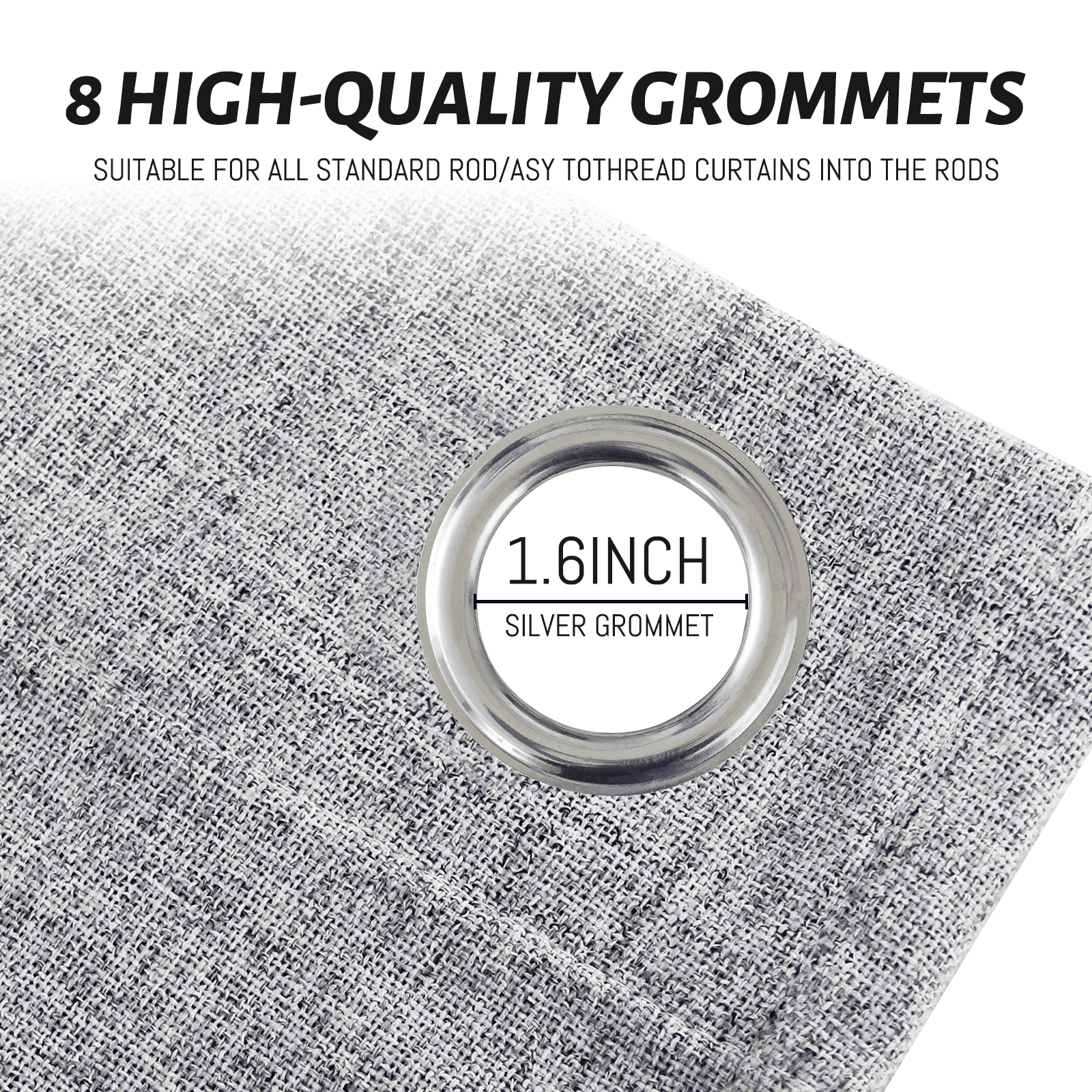 Yakamok 100% Blackout Dove Grey Linen Curtains 90 Inches Long for Living Room, Room Darkening Textured Curtains for Bedroom with White Liner 2 Panels