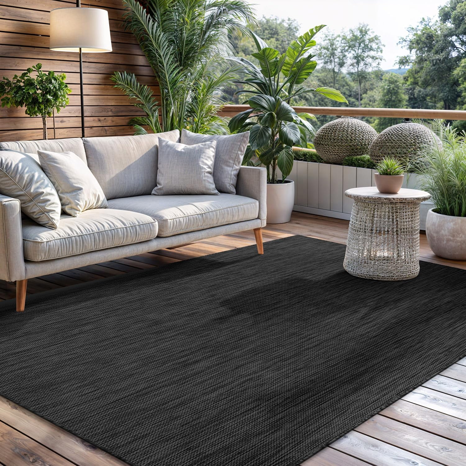 CAMILSON Solid Washable Waterproof Outdoor Indoor Area Rug Dark Gray 8x10