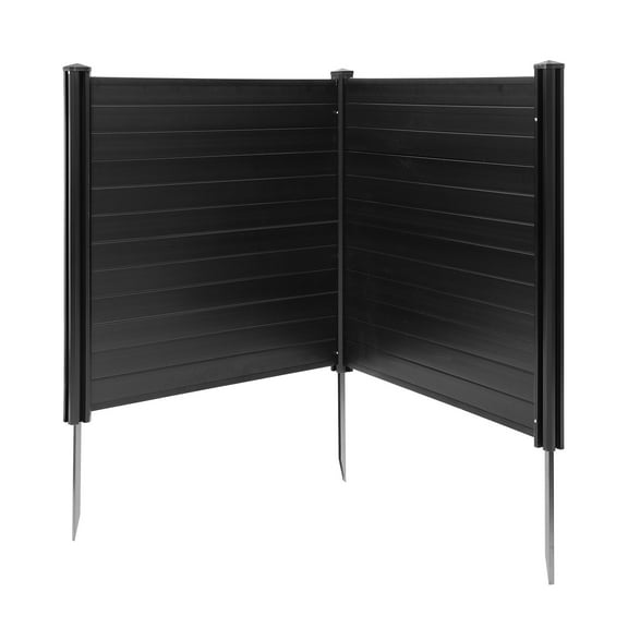 KFFKFF 2 Panels Outdoor Privacy Screen, 48 x 48 in Fence with 27.6 in Ground Stakes, Equipment Enclosure, Horizontal Vinyl Privacy Fence, Suitable for Trash Can and A/C Units, Black