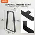 thumbnail image 6 of VEVOR 16 inch Trapezoid Steel Table Legs, Replacement Furniture Legs Set of 2 for DIY Coffee Tables, Modern Desks, Bench, Night Stands, Sofa, Max Load 400 lbs Heavy Duty, Quick Instalation Legs Black, 6 of 9