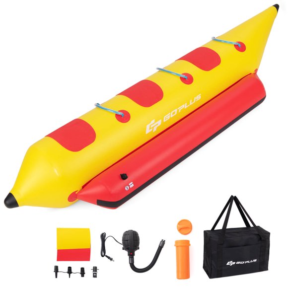 Goplus 3-Person Inflatable Banana Boat with Boating and Water Sports Electric Air Pump
