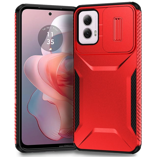 for Motorola Moto G Power 5G 2024 Case with Sliding Camera Lens Cover, Shockproof Rugged Hard PC Back & TPU Edge Military Grade Dual-Layers Protection Non-Slip Phone Case, Red