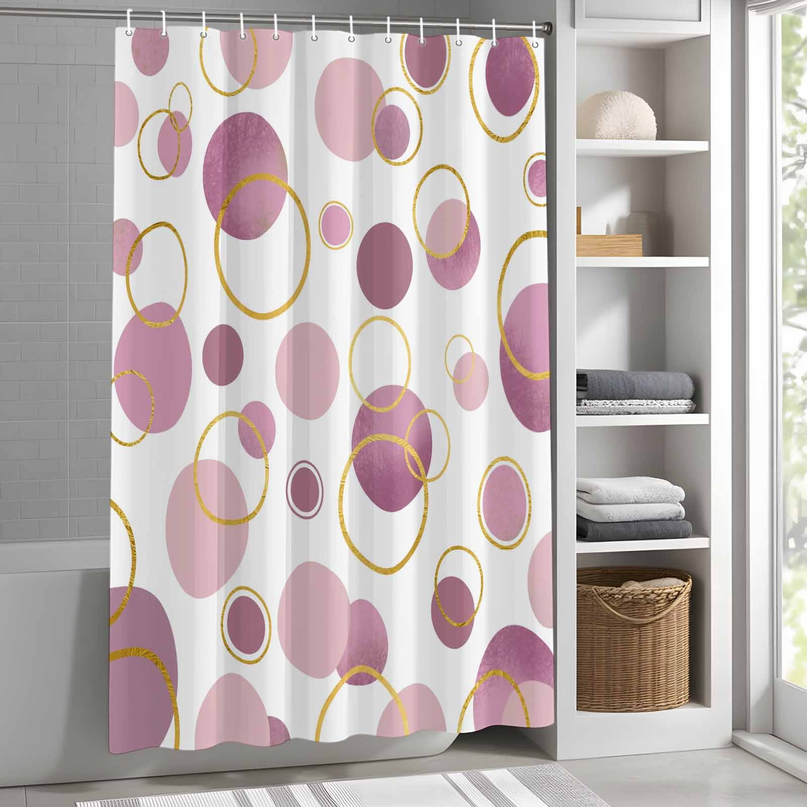 Pin Polka Dots Shower Curtain Set, Waterproof Shower Curtains for Bathroom, Modern Abstract Art Washable Fabric Cloth Bath Curtain for Bathtub Decoration with Hooks 72x78 Inches Geometric