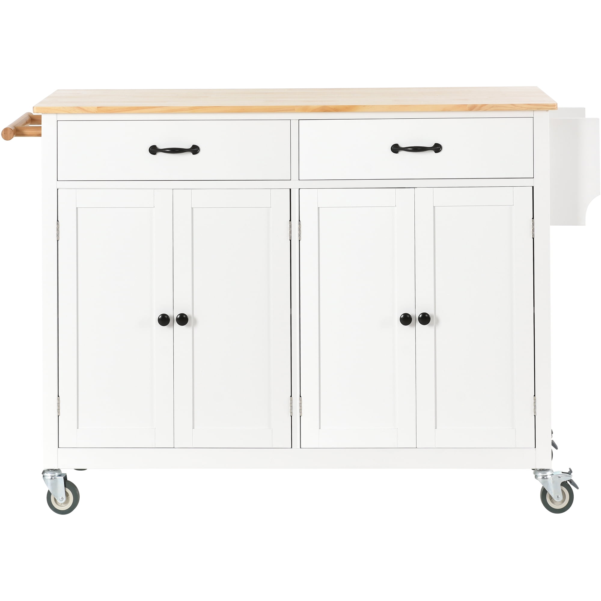 Homy Casa Kitchen Island Cart, with Solid Wood Top , Storage Cabinet, Drawers, Dining Room, White