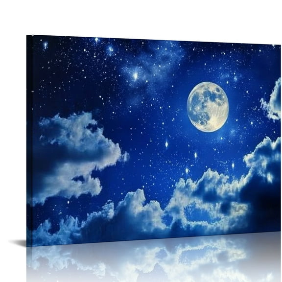 BCIIG Moon Stars Night Sky Canvas Print Wall Decor for Living Room Bedroom Home Office 20x16in