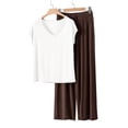 thumbnail image 2 of Kilaqueen Womens Pajamas V Neck Short Sleeve Tops Straight Leg Long Pants Comfy Soft Solid Color Lightweight 2 Piece Outfits, 2 of 5