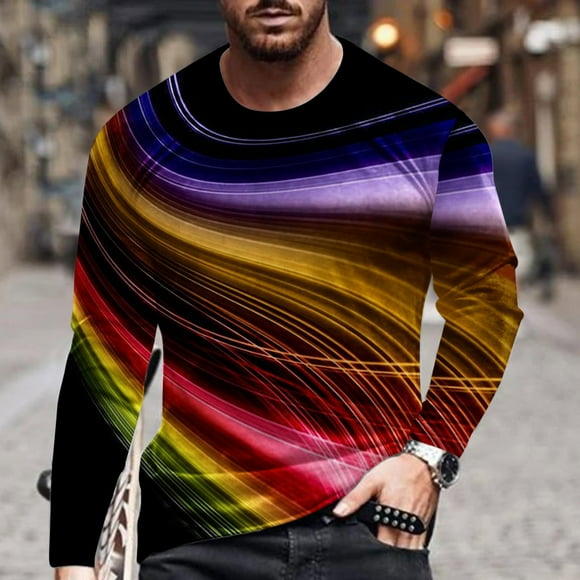 cllios Long Sleeve Shirts for Men 3D Graphic Tee Big & Tall Casual Crew Neck Tops Slim Fit Novelty Designer T Shirts