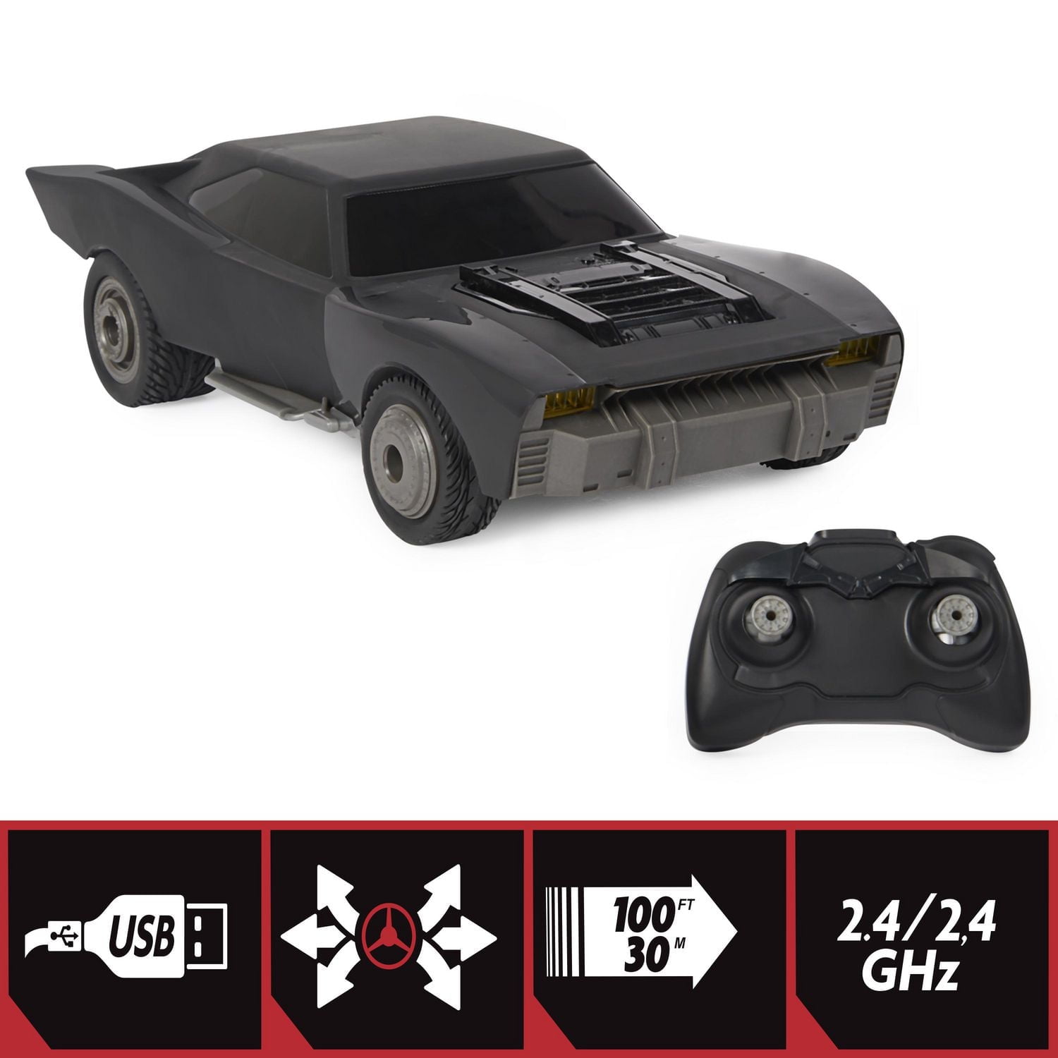 DC Comics, Batman Turbo Boost Batmobile radiocommandée dans le style du film officiel Batman, Jouet pour garçons et filles à partir de 4 ans Batmobile Batman de DC Comics