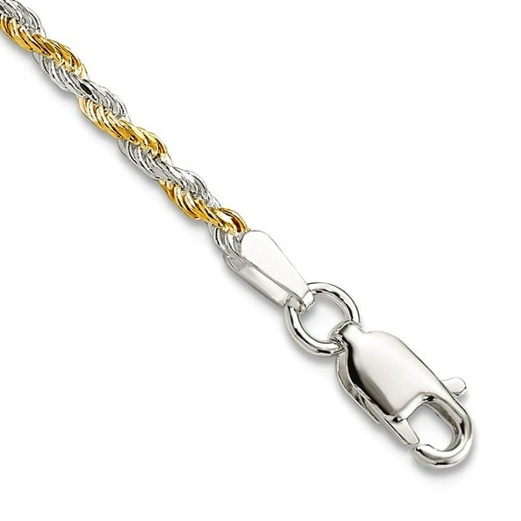 925 Sterling Silver and Gold Plated 1.85mm Sparkle-Cut Rope Chain Bracelet 8 Inch Link Bracelet for Women and Men