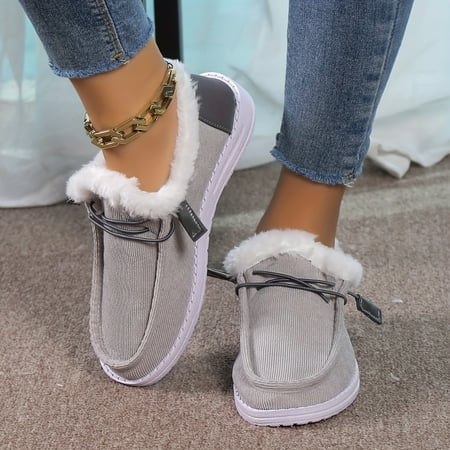 EIMELI Cozy Womens Colorblock Fluffy Loafers - Soft Fleece Lined Slip-On Design Plush Round Toe Winter Warmth Flat Soft Sole Shoes for Cold Weather