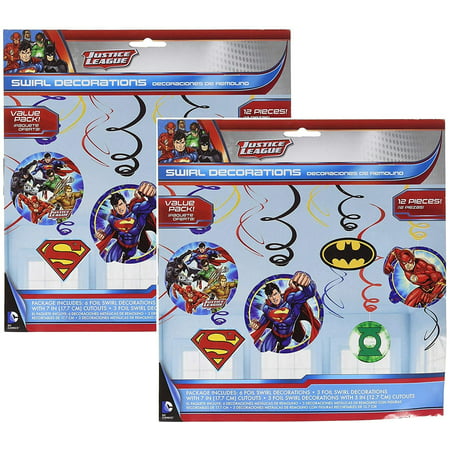 Adventure Filled Justice League Birthday Party Hanging Swirl Value Pack Decorations, Multi Colored, Foil, Assorted Sizes, 12-Piece (2 pack)