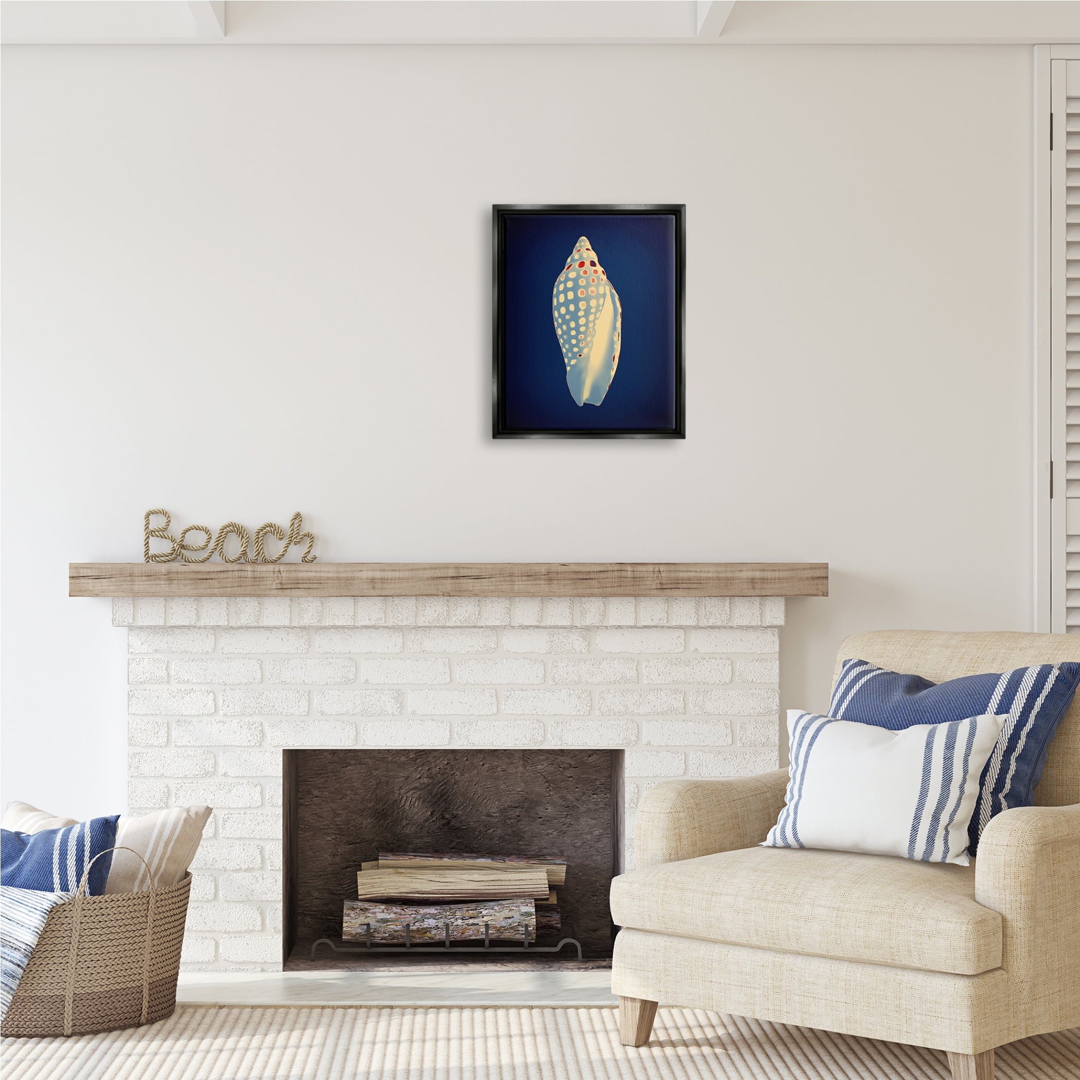 Stupell Industries Contemporary Conch Shell Animals & Insects Painting Black Floater Framed Art Print Wall Art, 17 x 21