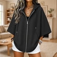 thumbnail image 4 of Women's Oversized Hooded Sweatshirt Jacket Soft Fleece Lined Batwing Long Sleeve Zip Up Hoodie Casual Fall Winter Layering Outer Coat Black, 4 of 8