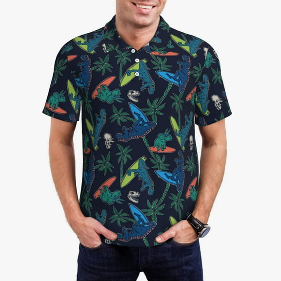 Hirioo Dinosaur for Men’s Polo Shirts Quick Dry Short Sleeve Golf T Shirt Performance Moisture Wicking Casual Workout,Sizes S-4XL-X-Large