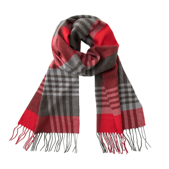 Calvin & Olivia Ultra-Soft Comfort Feel Unisex Winter Solid Plain Scarves Wool Feel Classic Super Soft Luxurious Scarf Gray Red Plaid