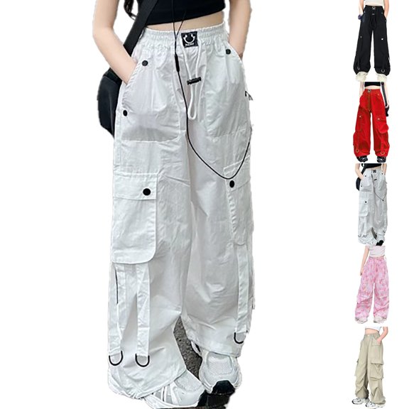 XINXIAOO Girls Cargo Pants Elastic High Waisted Drawstring Sports Outdoor Pants with Pocket Kids Girl Pants Size 10-11 Years