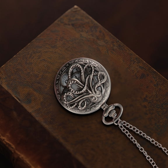 CTIRCHIU 1Pc Antique Style Pocket Watch Black Zinc Alloy Quartz Movement Unisex Portable Watch