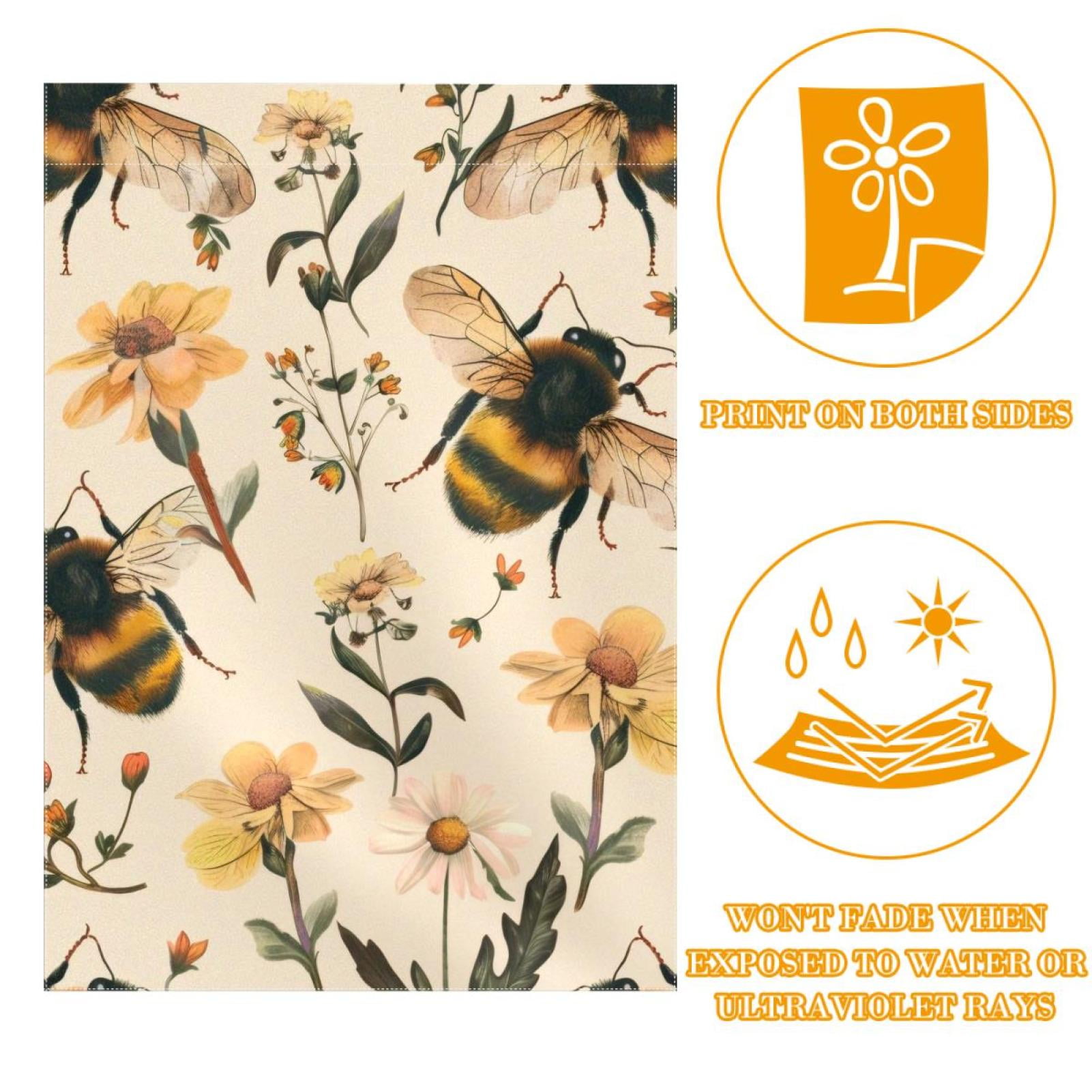 Cute Bees Aesthetic Pattern Double Sided Garden Flag Decorative Weather Resistant Yard Flag, Large DIY Vertical Flag for Farmhouse Patio Lawn, 28x40 Inch