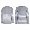 thumbnail image 3 of Women Fall Winter Half Zip Striped Pullover Sweaters Trendy V Neck Oversized Long Sleeve Knit Clothes Grey XL, 3 of 6