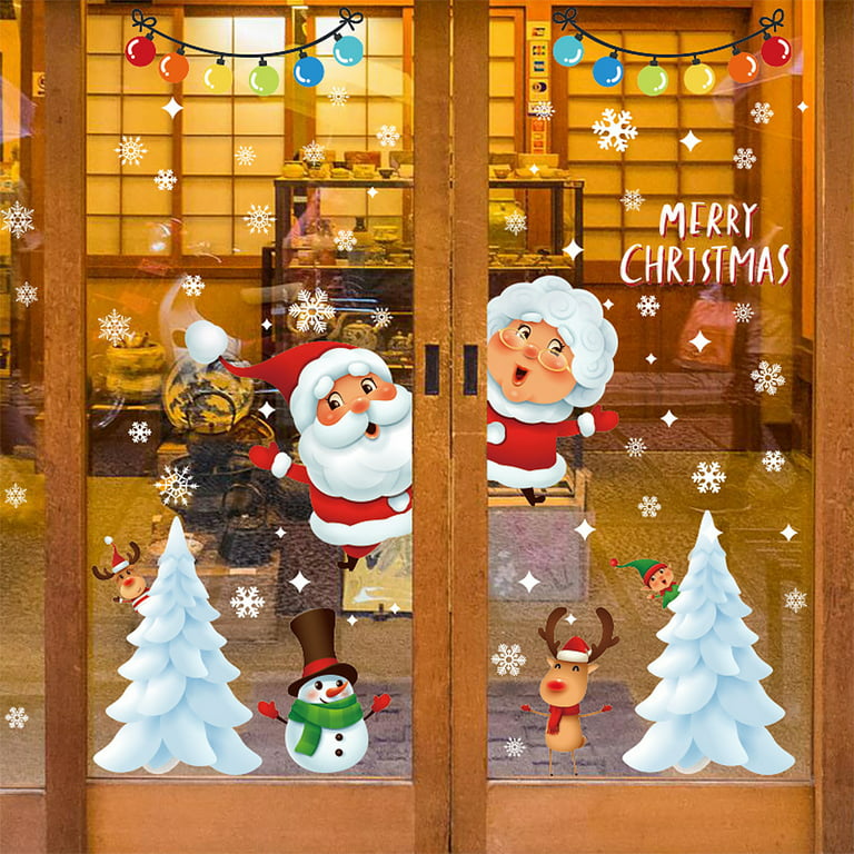 Christmas Window Clings Glass Home Decals Snow Stickers 130pcs Seasonal  Holiday