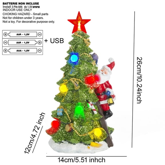LED Light Up Christmas Tree Village Miniature Santa Claus Figurine Holiday Desktop Ornament Glowing Xmas Village Decor Gift