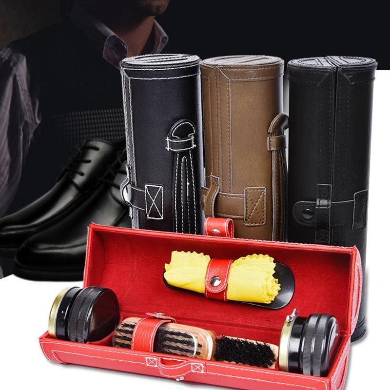 FootMatters Shoe Shine Valet Box - Hardwood Boot & Shoe Care - Polish Kit 