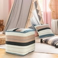 thumbnail image 4 of 20" Blue Pink And Ivory Stripe Cube Indoor Outdoor Pouf Ottoman, 4 of 10
