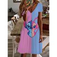 thumbnail image 3 of Nuevos vestidos cortos sexis de verano para fiesta para mujer, vestido con cuello en V y estampado de Lilo y Stitch de Disney, vestido hasta la rodilla de manga corta para tallas XS-5XL, 3 of 5