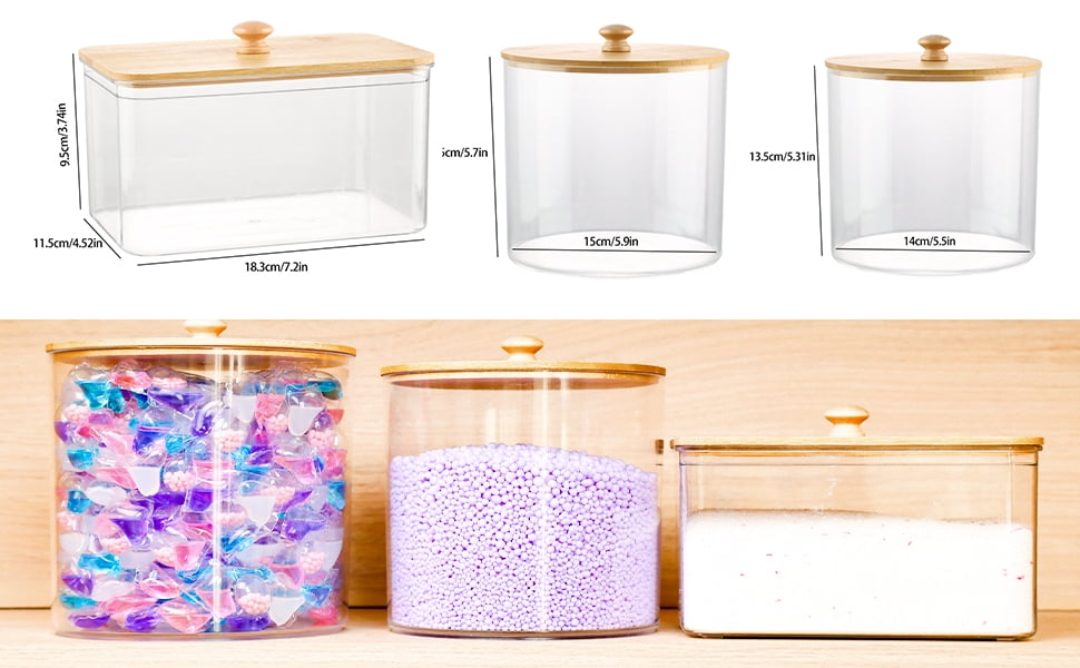 Laundry Detergent Dispenser, 3 Pack Clear Laundry Pods Container, Laundry Room Organization Storage Containers for Laundry Detergent, Powder, Pods, Scent Booster Beads, 2 Spoons