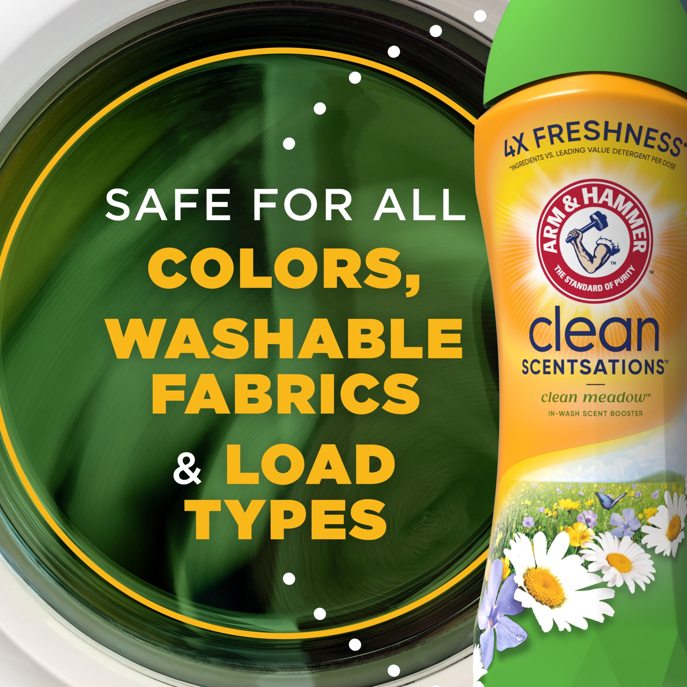 (4 pack) ARM & HAMMER Clean Scentsations Scent Booster, Laundry Beads Alternative, Clean Meadow scent, 24 Oz