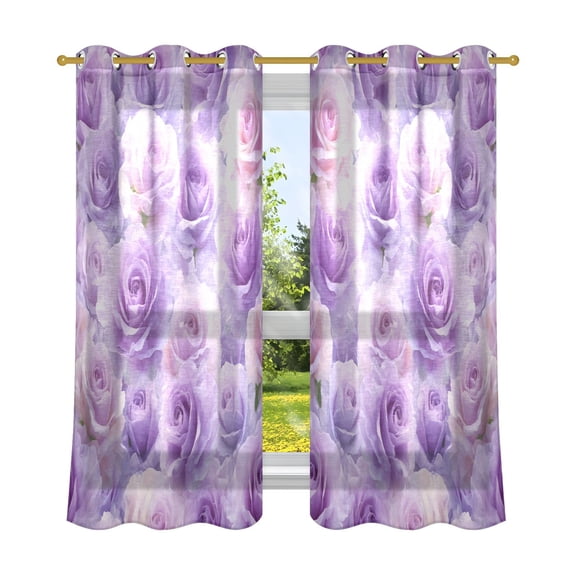 2 Panels Set Blackout Curtains Thermal Insulated Sun Protection Room Darkening Drapes for Bedroom Light Purple Roses Pattern