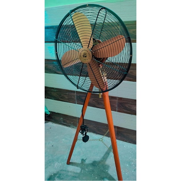 Brass Antique Royal Navy Floor Fan With Wooden Tripod Stand