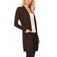 thumbnail image 2 of Women's Casual Long Sleeve Open Front Solid Cardigan with Side Pockets Brown XL, 2 of 5