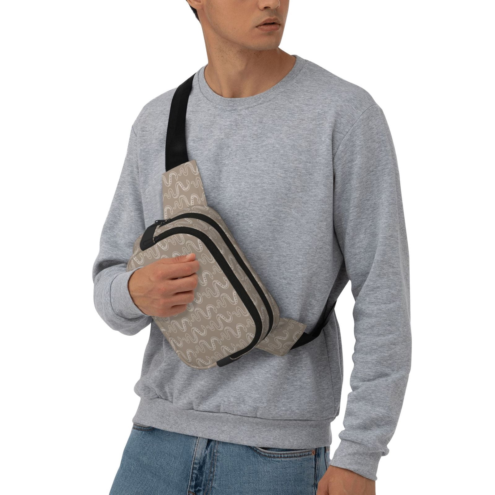 Picia Hand Drawn Snake Print Square Double-Layer Waist Bag Mini Adjustable Waist Belt Bag Exercise Running Travel Hiking