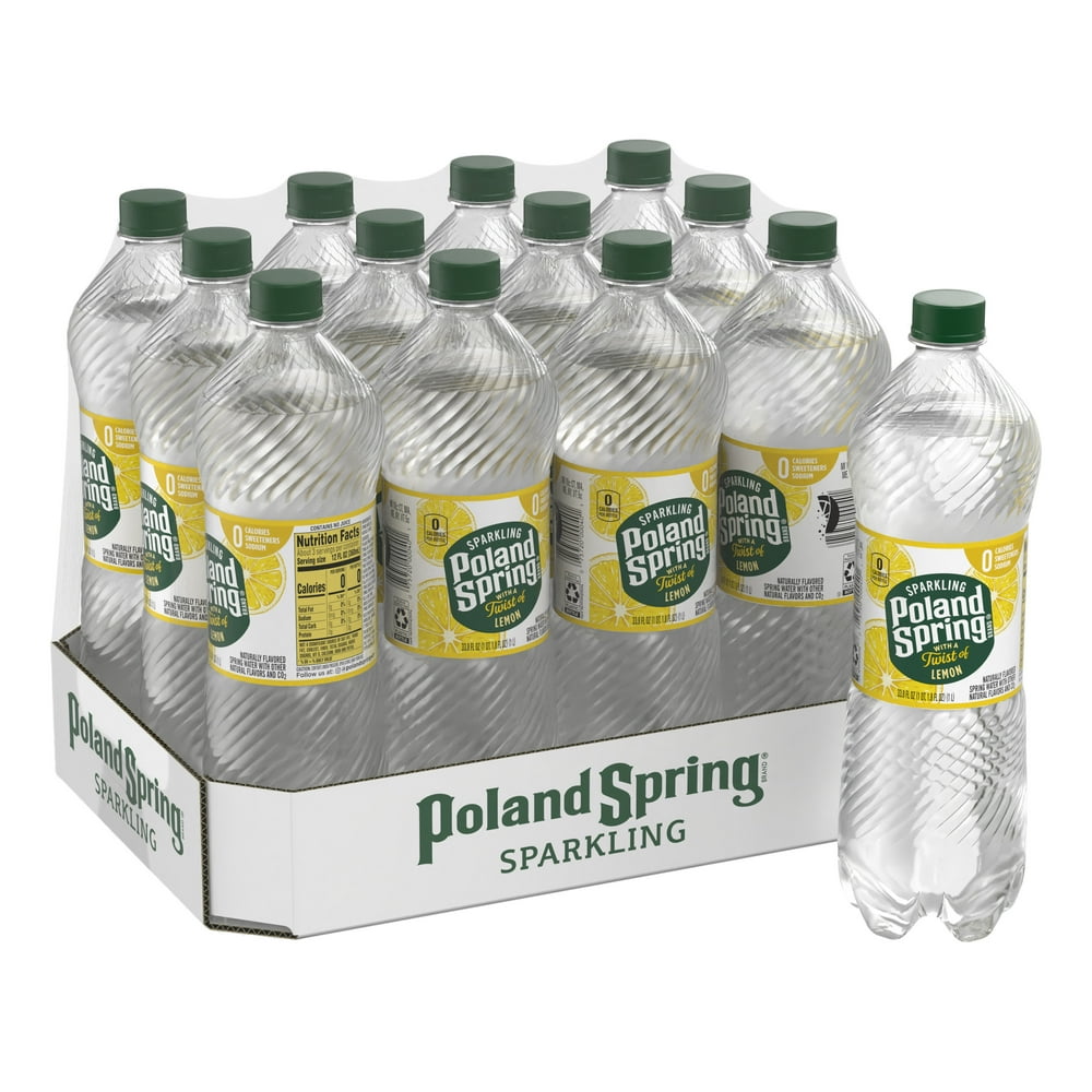 Poland Spring Sparkling Water, Lively Lemon, 33.8 oz. Bottles (Pack of