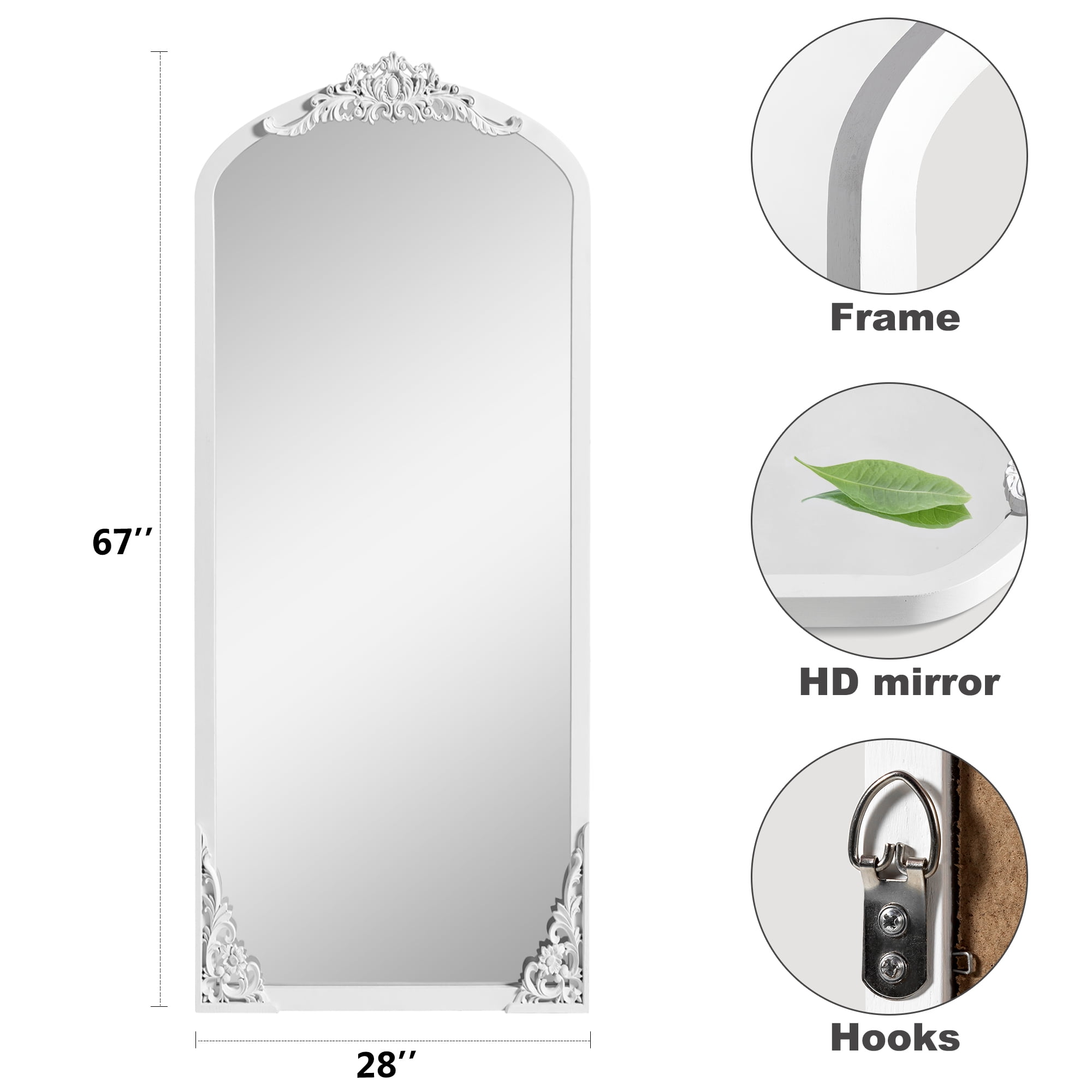 71x30 Arch Full-Length Vintage Mirror, White